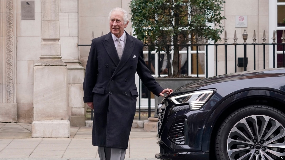 FILE — Britain's King Charles III leaves The London Clinic in London, Jan. 29, 2024, after visiting the hospital to receive treatment for an enlarged prostate. On Monday, Feb. 5, Buckingham Palace announced the king had started treatment for an undisclosed form of cancer.
