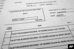The verdict sheet in the trial of former President Donald Trump is pictured May 30, 2024, after a jury convicted Trump of felony crimes for falsifying business records in a scheme to illegally influence the 2016 election. (AP Photo/Jon Elswick)