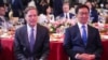 资料照片：中国国家副主席韩正与美国驻中国大使伯恩斯在北京出席中国美国商会(Amcham)活动。（2024年3月1日）