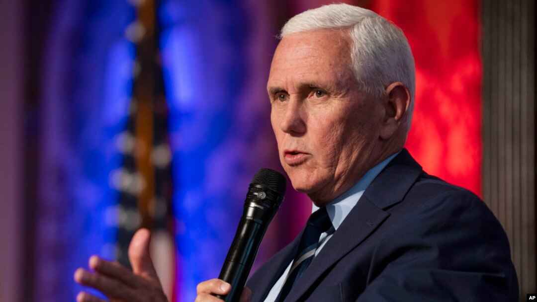FILE - Republican presidential candidate and former Vice President Mike Pence speaks Oct. 3, 2023, at Georgetown University in Washington.