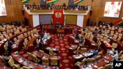 FILE - Speaker of Ghana's Parliament Alban Sumana Bagbin speaks at the Parliament House in Accra, Feb. 28, 2024. Ghana's legislature last week passed a highly controversial anti-LGBTQ bill that is now awaiting the president's signature.