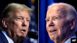 FILE - This combined image shows Republican presidential candidate former President Donald Trump, left, March 9, 2024 and President Joe Biden, right, Jan. 27, 2024.