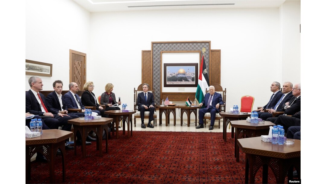 U.S. Secretary of State Antony Blinken meets with Palestinian President Mahmoud Abbas, at the Muqata in Ramallah in the Israeli-occupied West Bank, Nov. 5, 2023.
