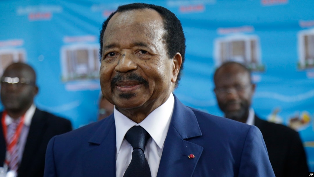 FILE - Cameroon President Paul Biya during presidential elections in Yaounde, Cameroon, Oct. 7, 2018. Biya has won all elections since Cameroon's 1990 return of multi-party politics. 