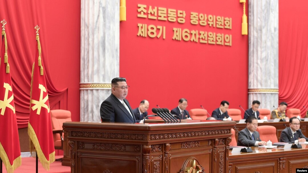 North Korean leader Kim Jong Un attends the Sixth Enlarged Plenary Meeting of 8th Central Committee of the Workers' Party in Pyongyang, North Korea, in this undated photo released on Dec. 26, 2022, by North Korea's Korean Central News Agency (KCNA).