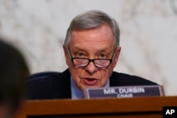 FILE - Sen. Dick Durbin, D-Ill., speaks at the confirmation hearing of Supreme Court nominee Ketanji Brown Jackson, on Capitol Hill, March 22, 2022.
