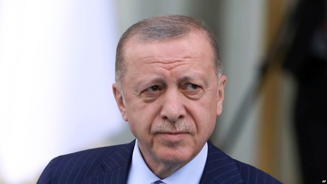 FILE - Turkish President Recep Tayyip Erdogan arrives for a welcoming ceremony for his Algerian counterpart, Abdelmadjid Tebboune, in Ankara, Turkey, on May 16, 2022. Erdogan is taking an increasingly tough line against the NATO membership bids of Finland and Sweden.