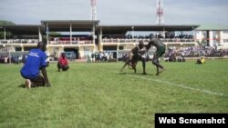 30 South Sudanese wrestlers participate in the national wrestling tournament at the Juba stadium.