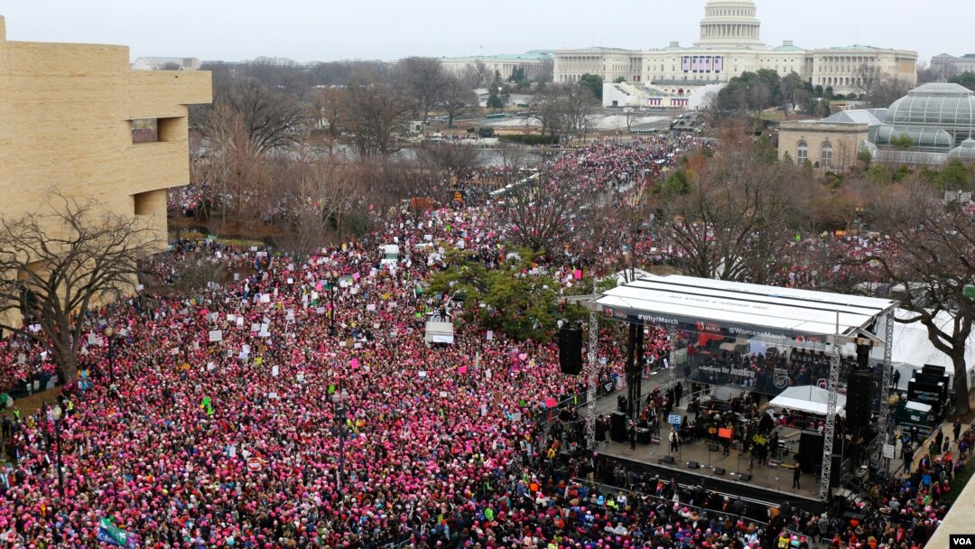 View of the Women's March on Washington from the roof of the Voice of America building in Washington, D.C. January 21, 2017 (B. Allen / VOA)