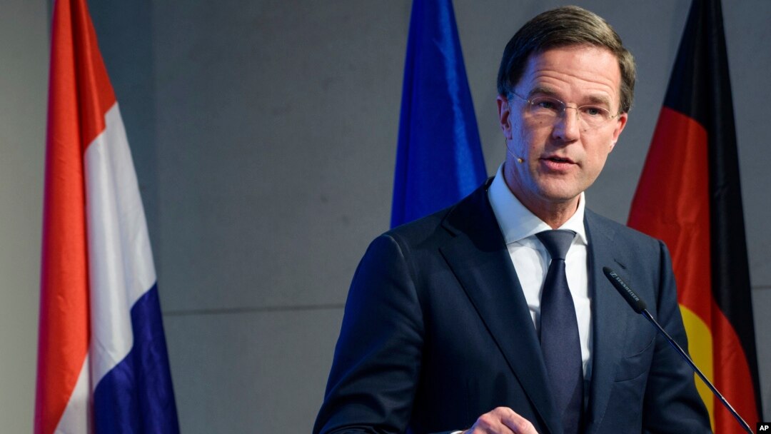 FILE - Dutch Prime Minister Mark Rutte speaks at an event in Berlin, March 2, 2018.