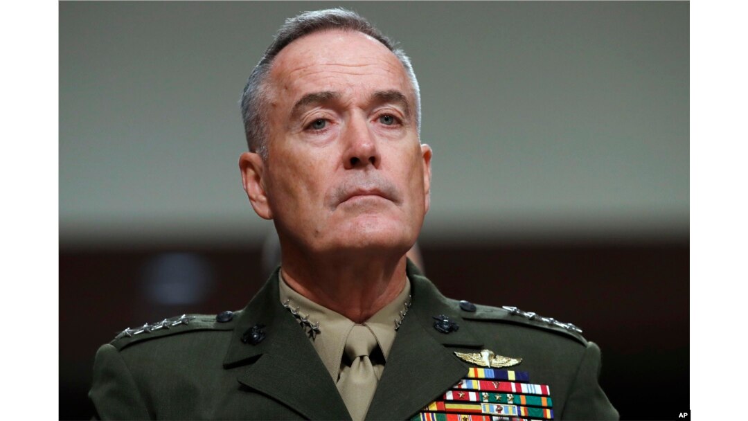 FILE - Joint Chiefs Chairman Gen. Joseph Dunford listens on Capitol Hill in Washington, June 13, 2017.