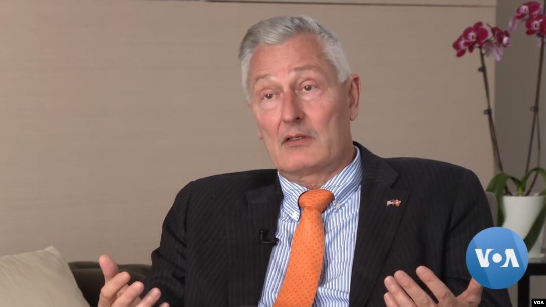 Jacques Pitteloud, Switzerland's ambassador in Washington, speaks to VOA, in this screen grab from an exclusive interview. 