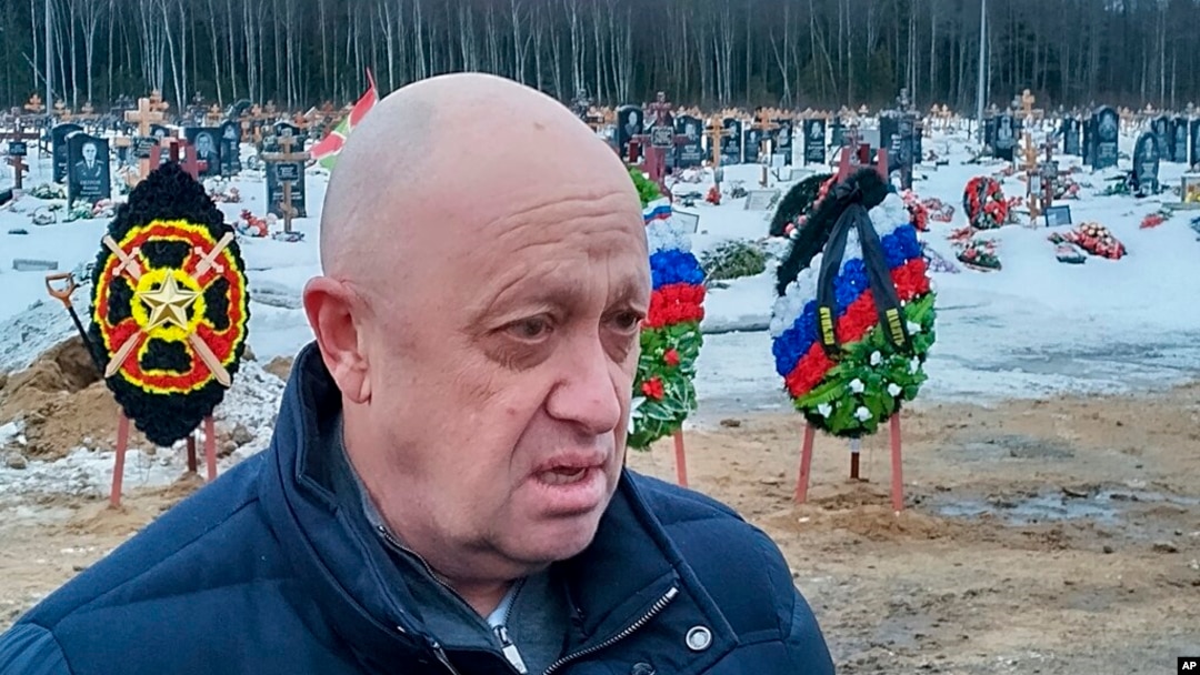 FILE - Wagner Group head Yevgeny Prigozhin is seen at the Beloostrovskoye cemetery outside St. Petersburg, Russia, Dec. 24, 2022.