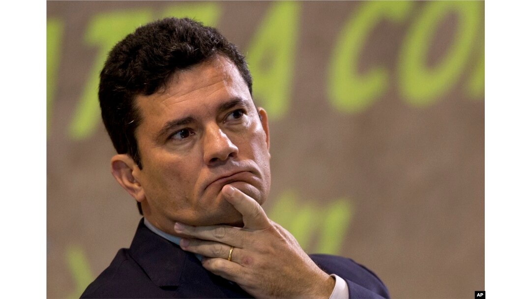 FILE - Former Judge Sergio Moro participates in an anti-corruption conference in Rio de Janeiro, Brazil, Nov. 23, 2018.