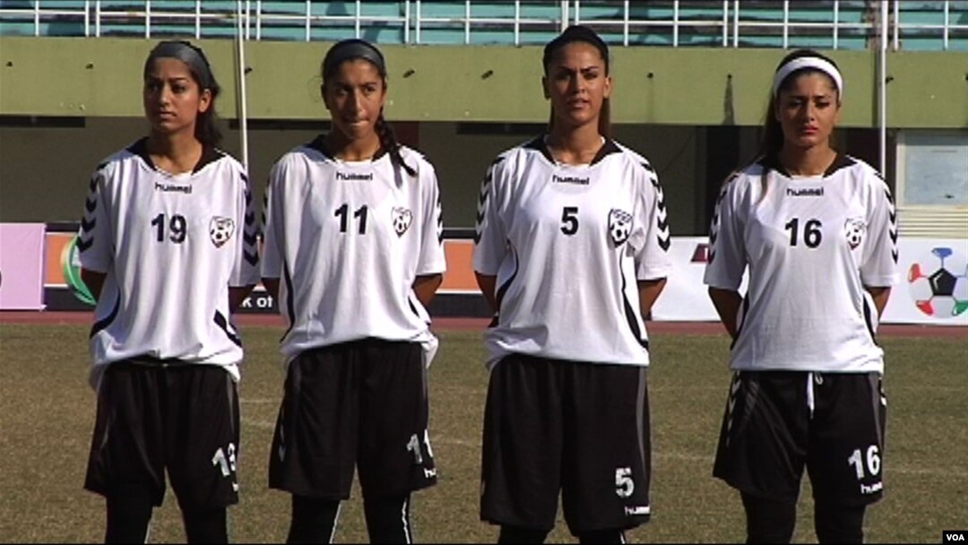 Afghan players at the South Asian Football Federation Championship in Islamabad. (Ayaz Gul/VOA)