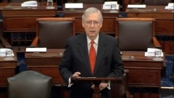 FILE - Senate Republican Majority Leader Mitch McConnell speaks on the floor of the Senate at the U.S. Capitol in Washington, Jan. 21, 2020.