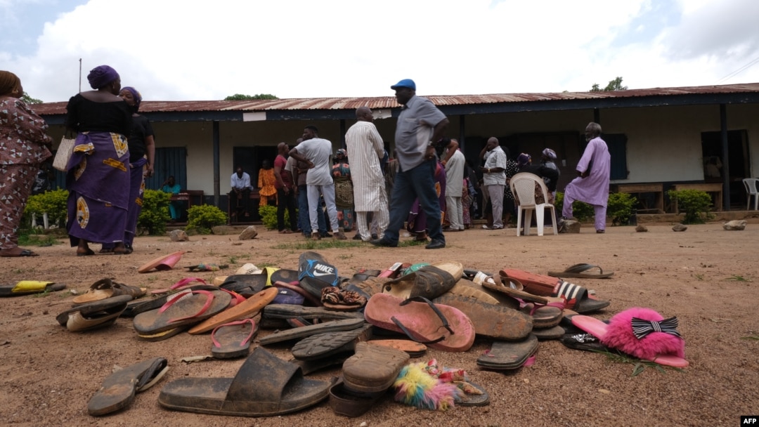 FILE - The remaining belongings of students abducted at Bethel Baptist High School are seen inside the school premises as parents wait for answers, in the Chikun Local Government Area of Kaduna state, northwest Nigeria, July 14, 2021.