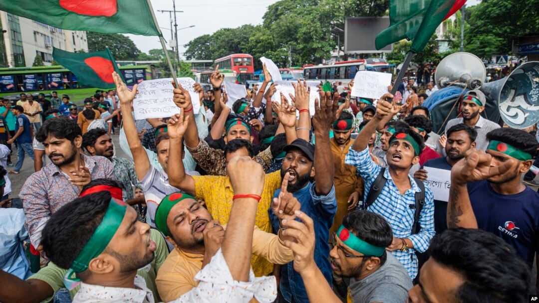 Hindus in Bangladesh hold a rally condemning violence against them and other religious groups in the Muslim-majority country, in Dhaka, Bangladesh, Monday, Aug. 12, 2024. 