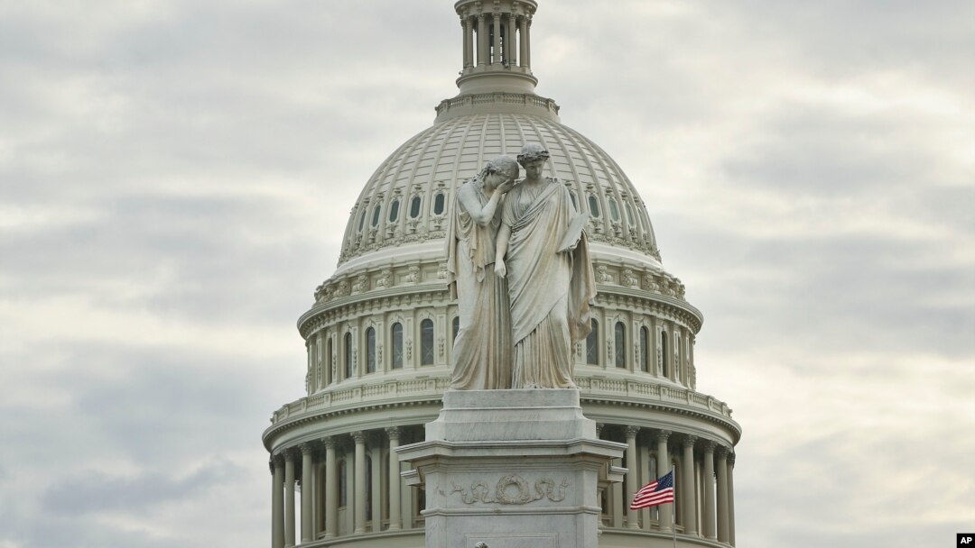 The Peace Monument, also known as the Naval Monument or Civil War Sailors Monument, is seen on the grounds of the Capitol in Washington, as day three of the government shutdown continues.