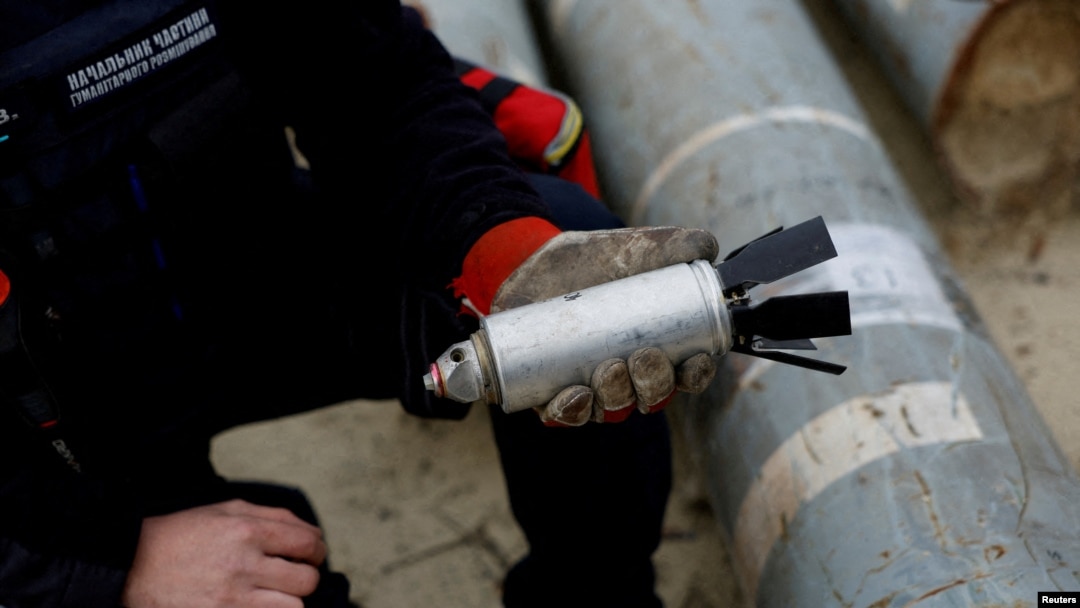 FILE PHOTO: Ukrainian military displays parts of rockets used by Russian army in the region of Kharkiv