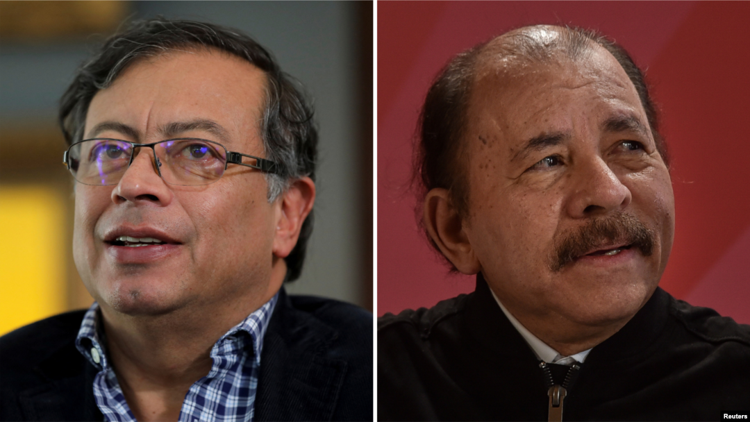 ARCHIVO - A la izquierda el presidente de Colombia, Gustavo Petro, y a la derecha el presidente de Nicaragua, Daniel Ortega. 