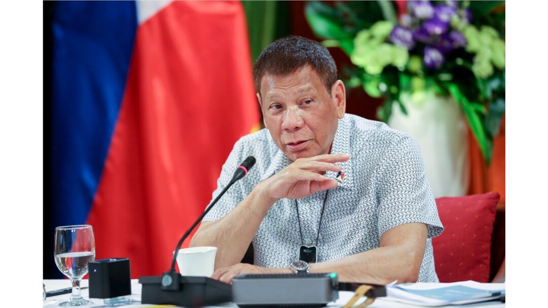 In this photo provided by the Malacanang Presidential Photographers Division, Philippine President Rodrigo Duterte talks at the Malacanang presidential palace in Manila, Philippines, Monday, Sept. 7, 2020. (Karl Norman Alonzo/Malacanang Presidential Photo