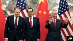 中國副總理劉鶴與美國貿易代表萊特希澤和財政部長姆努欽2019年5月1日在北京舉行貿易會談。