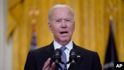 President Joe Biden speaks in the East Room of the White House, May 17, 2021, in Washington.
