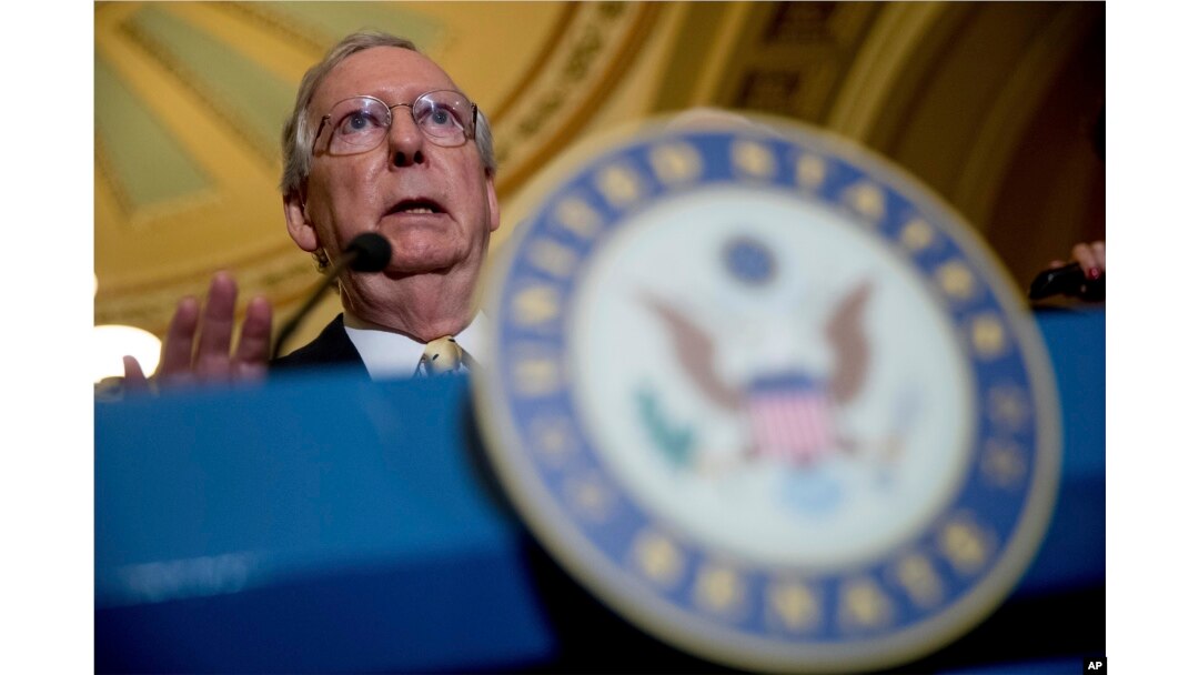 Senate Majority Leader Mitch McConnell of Kentucky speaks at a news conference on Capitol Hill in Washington, July 18, 2017.