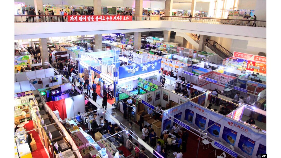 people attend the 20th Pyongyang Spring International Trade Fair in which countries as Balarus, China, Cuba, Indonesia, Iran, Italy and Vietnam participate in Pyongyang, North Korea, May 22, 2017.