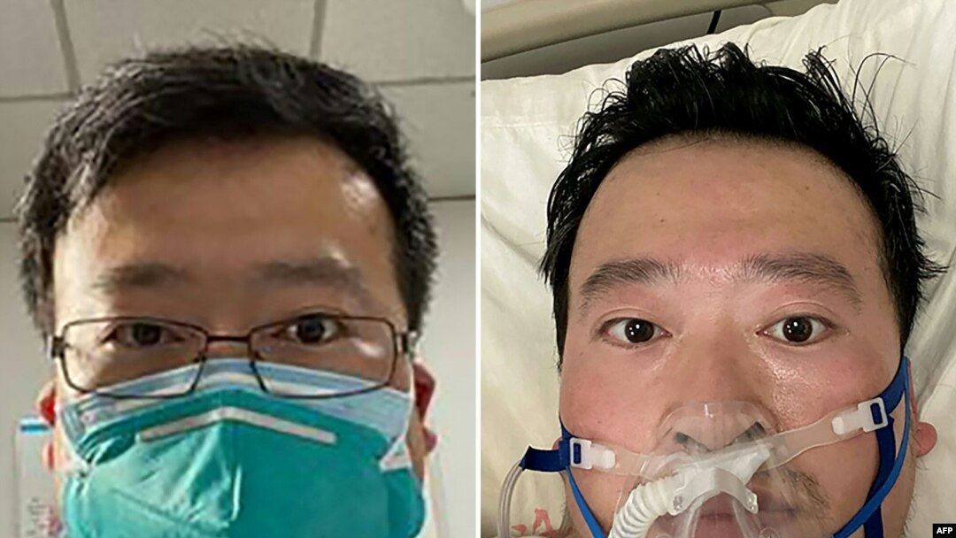 Undated photos show China's Dr. Li Wenliang, who was punished for issuing an early warning about the coronavirus, whose death was confirmed Feb. 7, at the Wuhan Central Hospital, China.