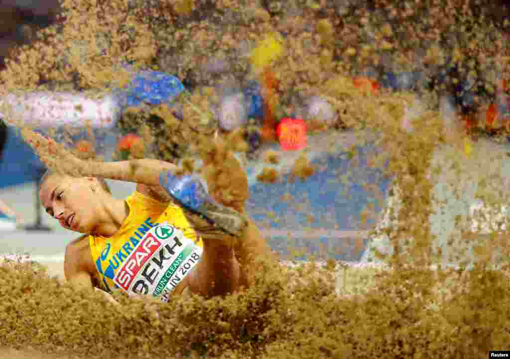 Maryna Bekh of Ukraine competes in the women's long jump final during the 2018 European Championships at the Olympic stadium in Berlin, Germany, Aug. 11, 2018.