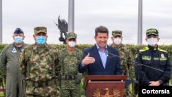 Declaración del Ministro de Defensa de Colombia, Diego Molano, sobre el fallecimiento de alias 'Fabián'. [Foto: Cortesía del Ministerio de Defensa de Colombia]