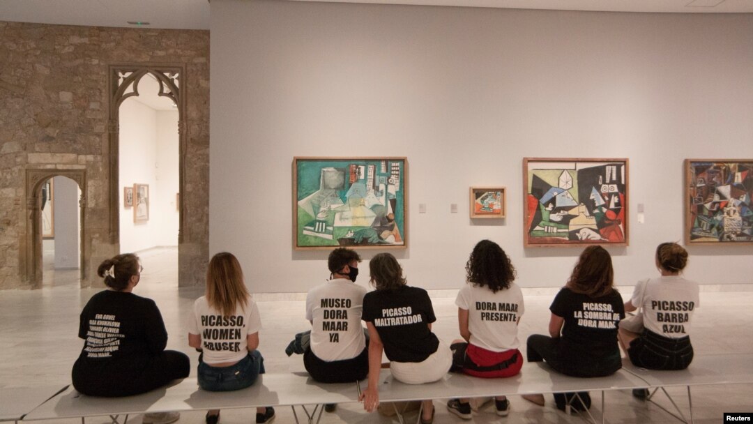 Students protest inside Picasso Museum in Barcelona, Spain May 27, 2021. Picture taken May 27, 2021 in this picture obtained from social media. (Ismael Llopis/via REUTERS)