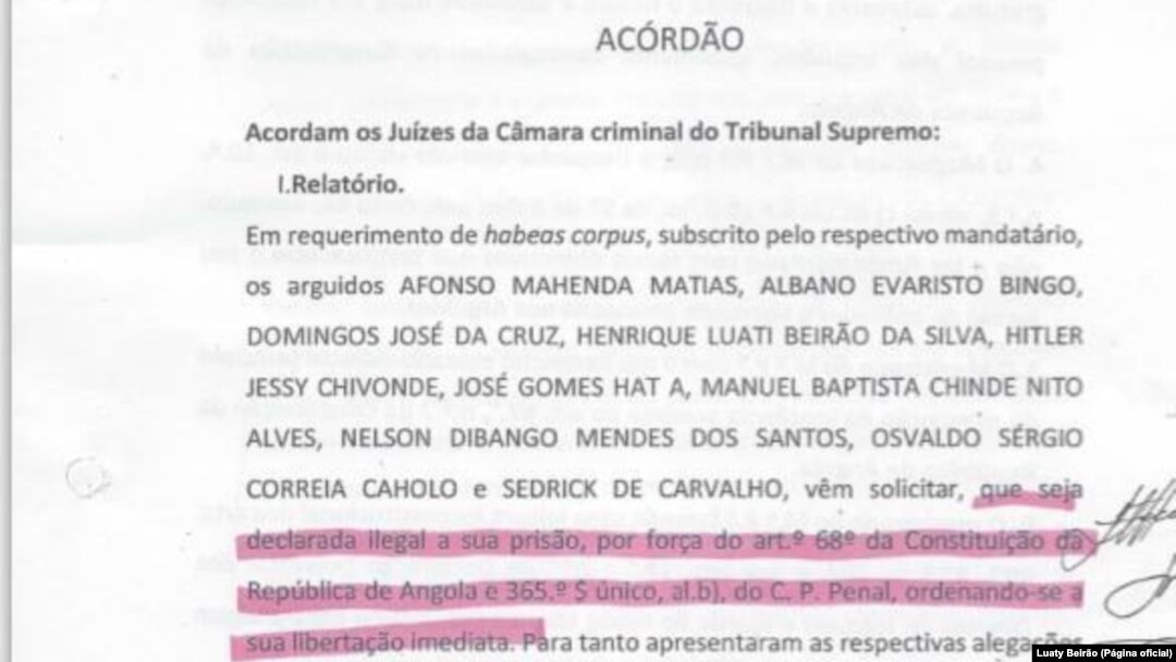 Fotografia de acórdão do Tribunal Supremo de Angola