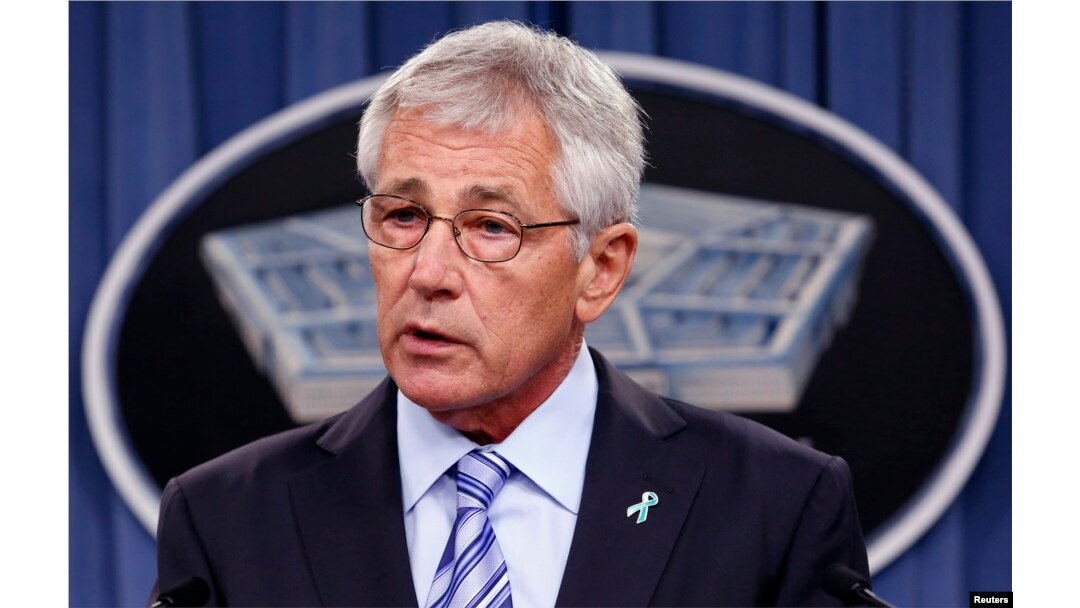 FILE - U.S. Secretary of Defense Chuck Hagel makes remarks at the Pentagon in Washington, May 1, 2014.