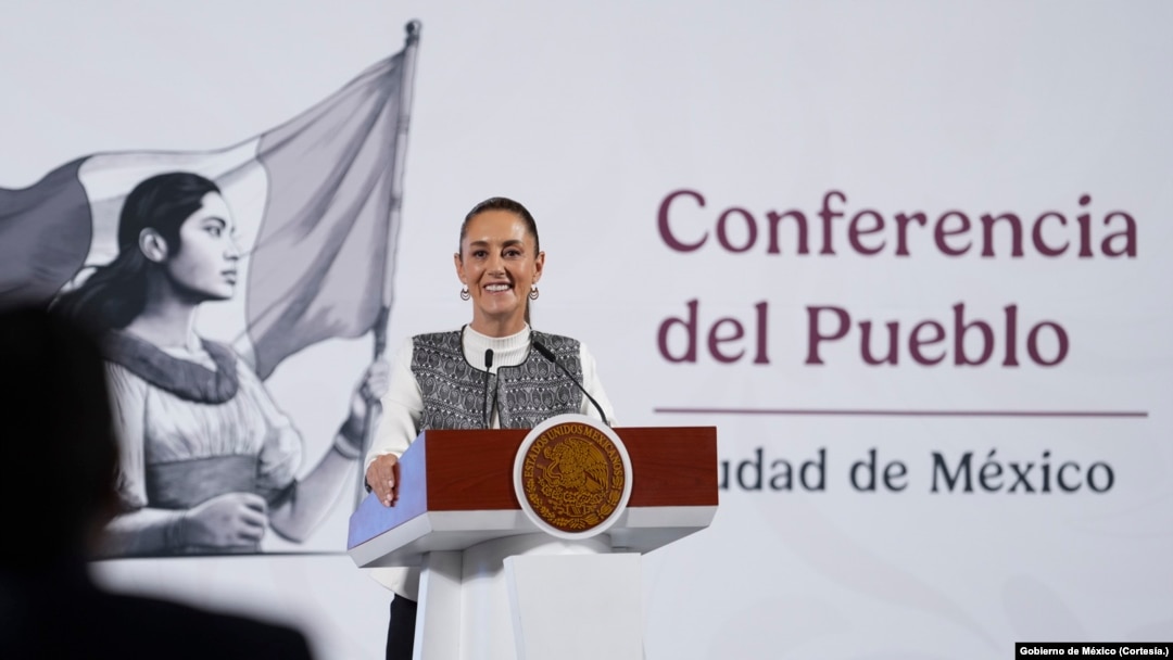 La presidenta de México, Claudia Sheinbaum Pardo, en su conferencia matutina el 14 de marzo de 2025 en Palacio Nacional. Foto: Gobierno de México.
