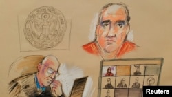Sketch de Alex Saab en la sala de audiencias durante su lectura de cargos ante un tribunal federal en Miami, el 18 de octubre de 2021.