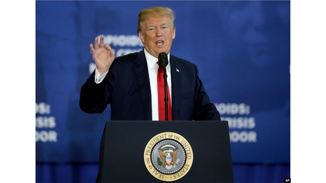 President Donald Trump speaks about his plan to combat opioid drug addiction at Manchester Community College, March 19, 2018, in Manchester, New Hampshire.