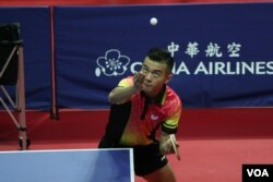 中國乒乓球國手朱霖峰2017年8月23日參與台北世大運比賽 （美國之音黎堡攝）
