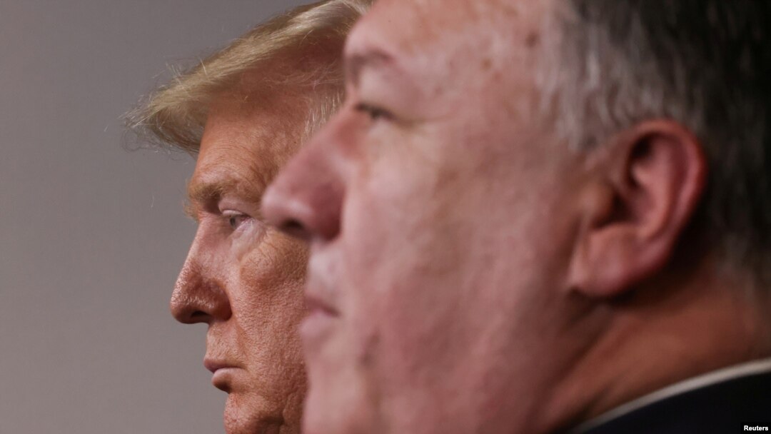 U.S. President Donald Trump attends the coronavirus response daily briefing with Secretary of State Mike Pompeo at the White House in Washington, U.S., March 20, 2020.