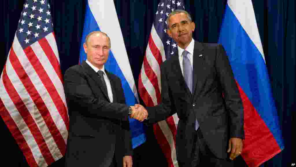 Shugaba Obama Da Shugaban Kasar Rasha Vladimir Putin A Taron Majalisar Dinkin Duniya Da Ake Gudanarwa A Birnin New York, Satumba 29, 2015. 