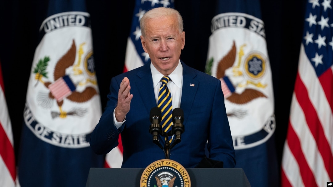 President Joe Biden delivers remarks to State Department staff, Feb. 4, 2021, in Washington. 