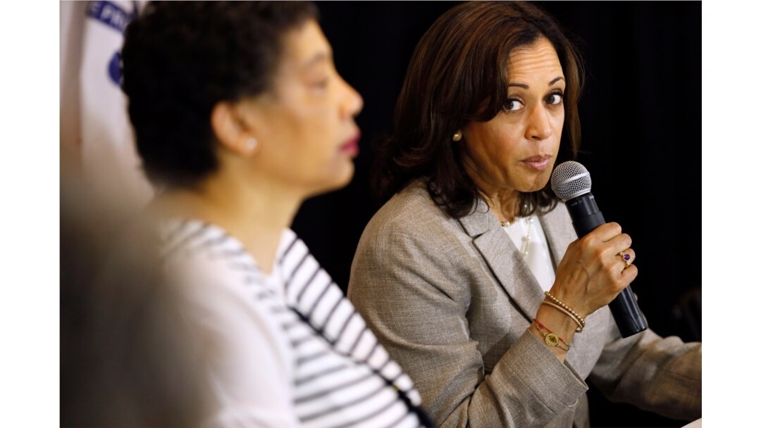 Democratic presidential candidate Sen. Kamala Harris, D-Calif., speaks during a Women of Color roundtable discussion, Tuesday, July 16, 2019, in Davenport, Iowa.