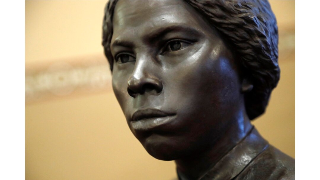 A bronze statue of abolitionist Harriet Tubman is seen during a private viewing ahead of its unveiling at the Maryland State House, Monday, February 10, 2020, in Annapolis.