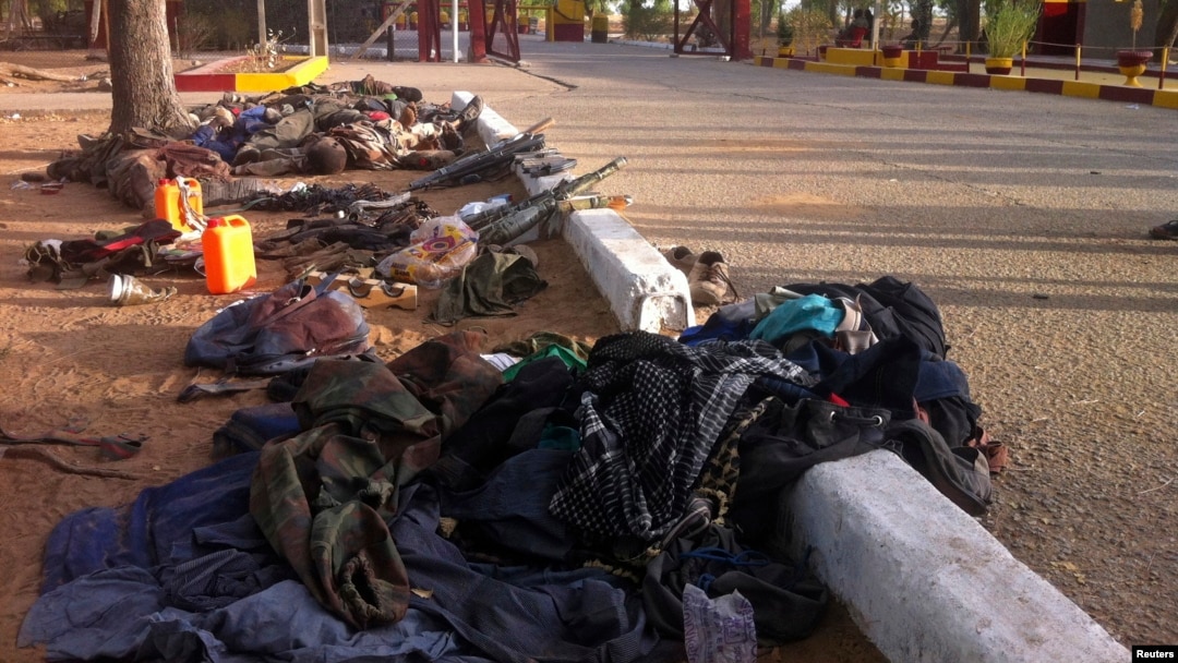 Recovered weapons, personal items and bodies Nigerian Islamist sect Boko Haram in Bama, Maiduguri, Borno State, May 7, 2013.