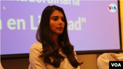 La exreina de belleza Berenice Quezada el día que se anunció su candidatura a la Vicepresidencia de Nicaragua. Foto Houston Castillo, VOA.
