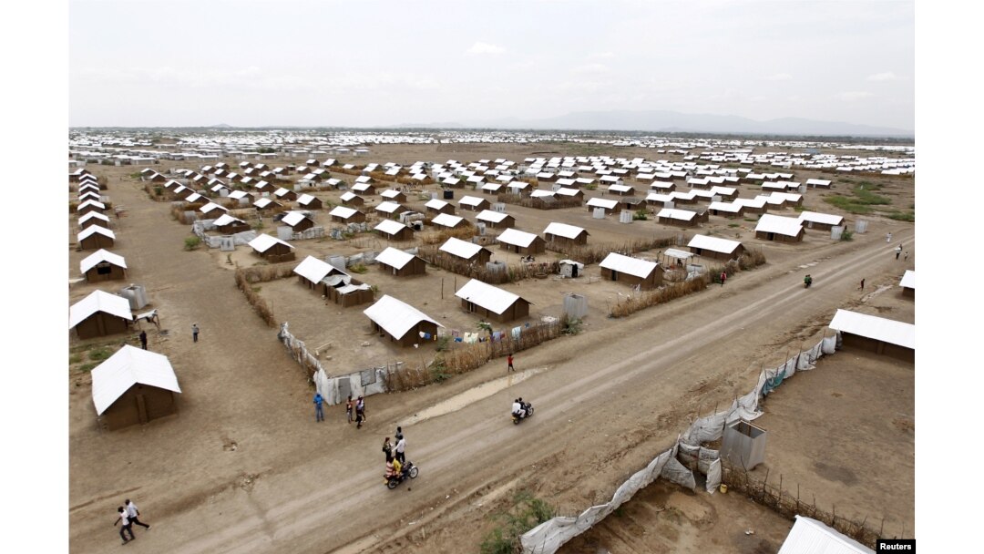 FILE - An aerial view shows recently constructed houses at the Kakuma refugee camp in Turkana District, northwest of Kenya's capital Nairobi, June 20, 2015.