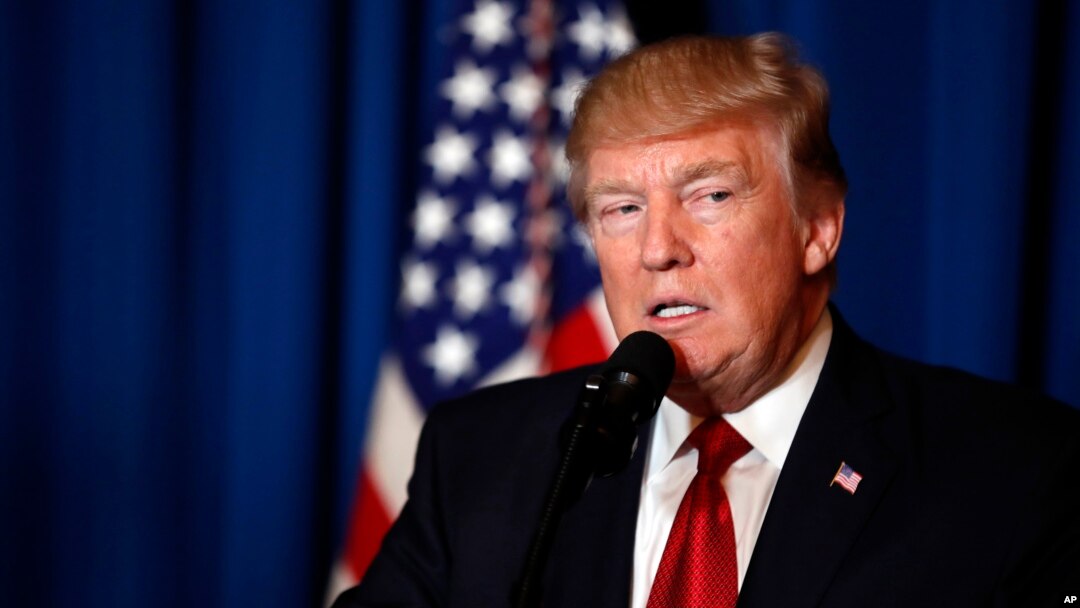 FILE - President Donald Trump speaks at Mar-a-Lago in Palm Beach, Fla., April 6, 2017, after the U.S. fired a barrage of cruise missiles into Syria Thursday night in retaliation for this week's gruesome chemical weapons attack against civilians. 