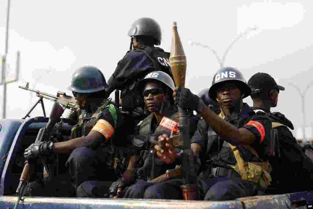 Central African Republic police secures the area around the airport before Pope Francis arrives in Bangui on the third leg of his Africa trip.